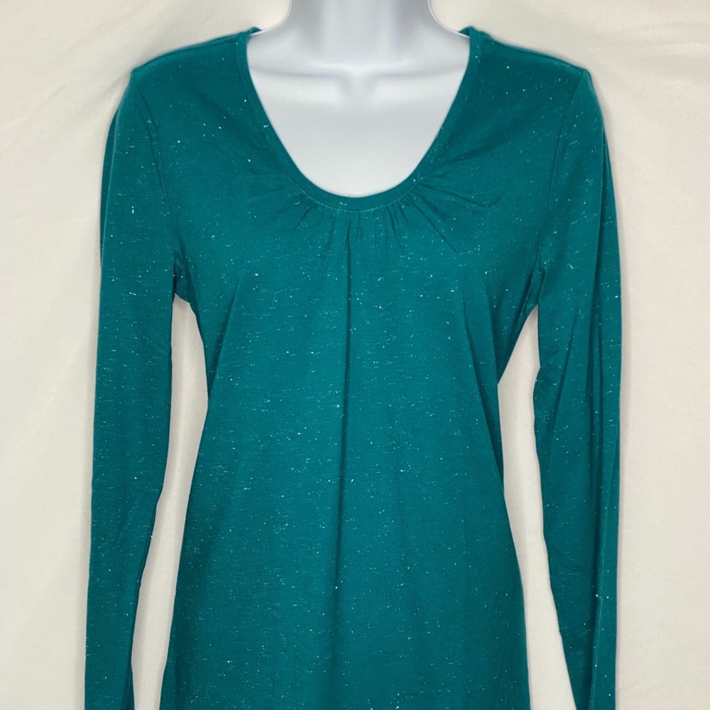 LOFT OUTLET SCOOP NECK LONG SLEEVE TEE - TEAL BLUE SHIMMER - NWT